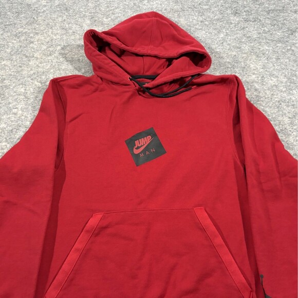 Jordan Jumpman Graphic Print Fleece Pullover Hoodie Red Mens Sweatshirt Sz XS - Picture 2 of 9